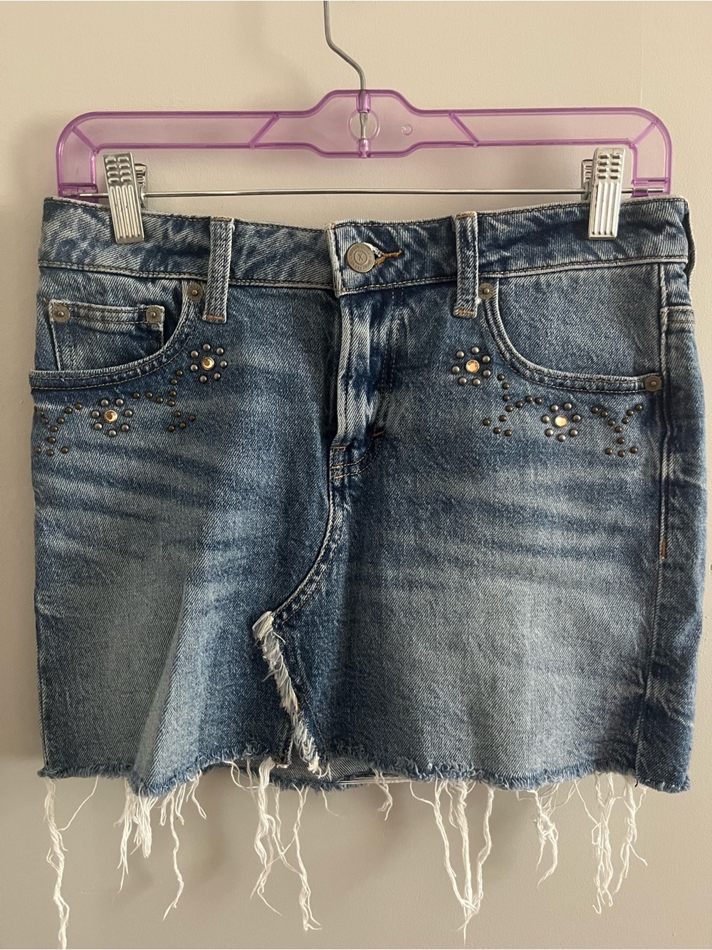 Lucky Brand Blue Denim Mini Skirt with Stud Embellishments